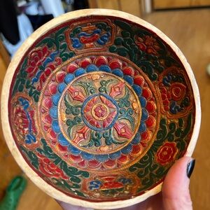 Tibetan Buddhism Ox Bone Bowl. GORGEOUS coloring.